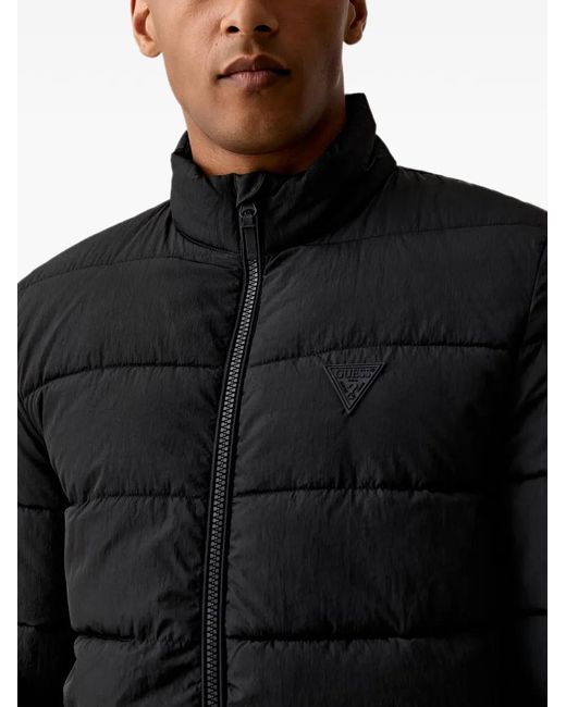 Guess Black Quilted Logo-Patch Jacket for men