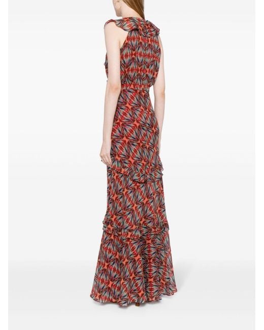 Saloni Red Rita Geometric-pattern Print Dress