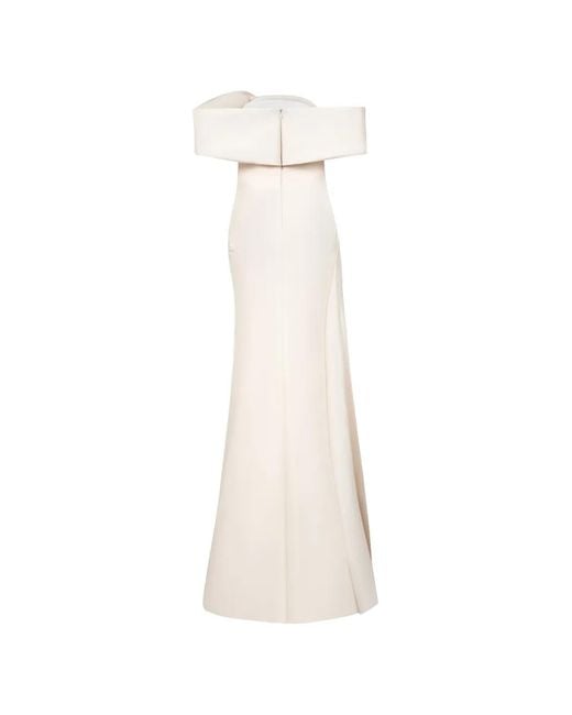 Gaby Charbachy Natural Floral-Embellished Off-The-Shoulder Gown