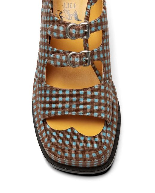 LILI CURIA Brown Edie Buckle Gingham Platform Heels