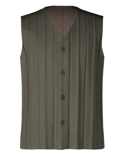 Homme Plissé Issey Miyake Green Pleated Button-Front Vest for men