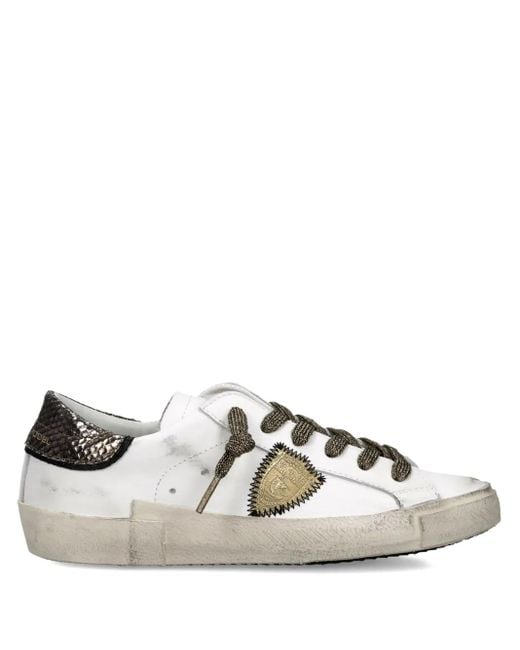 Philippe Model White Embroidered Low-Top Sneakers