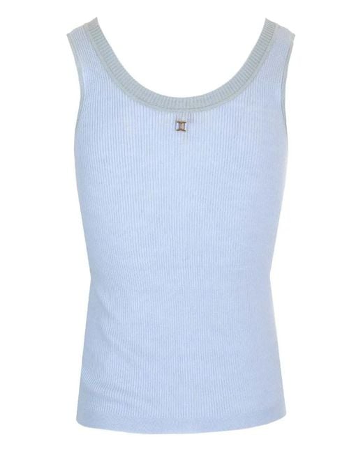Chloé Blue Ribbed Button-Fastening Top