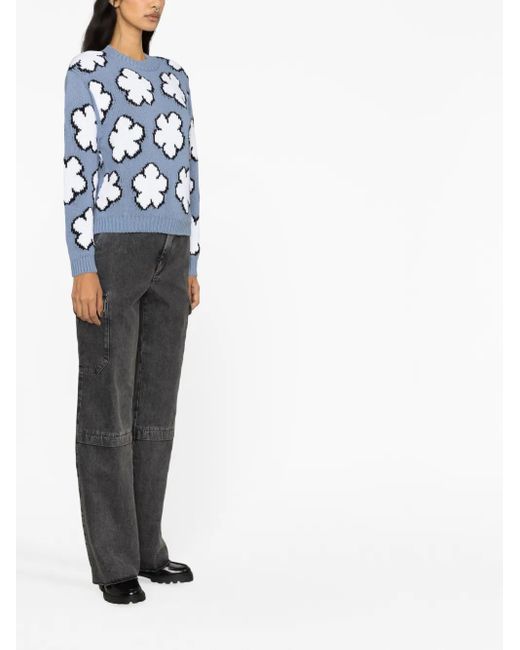 KENZO Blue Boke Flower Intarsia-Knit Jumper