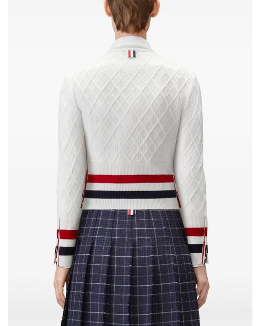 Thom Browne White Argyle-Pattern Cardigan