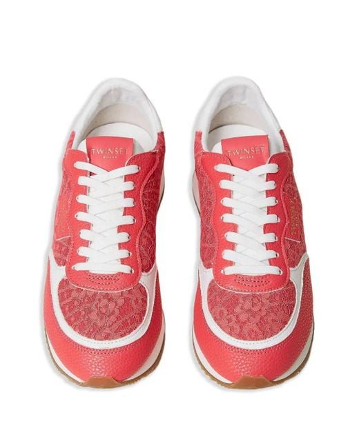 Twinset Pink Lace-Panelled Sneakers