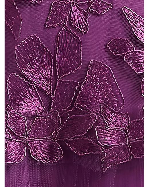 Tadashi Shoji Purple Adriane Floral-Embroidered Midi Dress