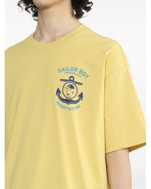 Chocoolate Yellow Anchor-print Cotton T-shirt for men