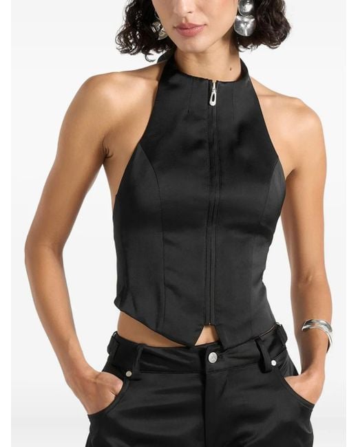 Manière De Voir Black Claudette Neckholder-Top aus Satin