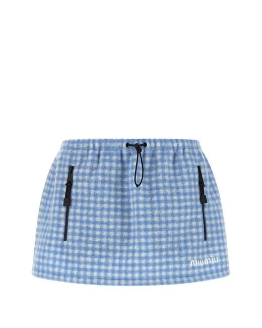 Miu Miu Blue Vichy Fleece Mini Skirt