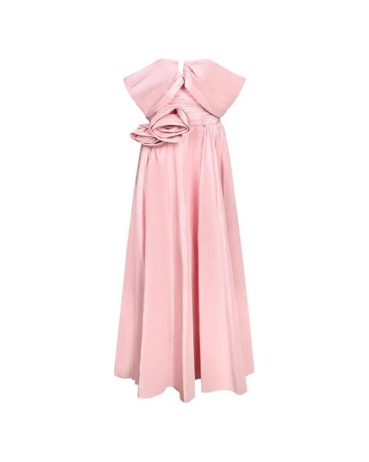 Nissa Pink Maxi Floral-Detail Lace-Up Dress