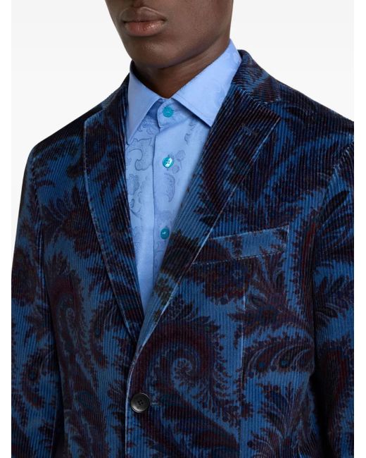 Etro Blue Ribbed Paisley Blazer for men
