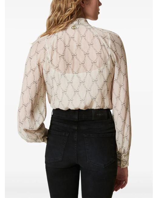 Twinset Natural Bluse mit grafischem Print