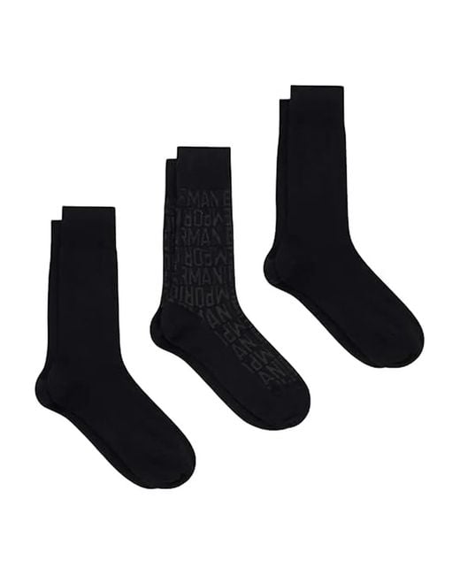 Emporio Armani Black Logo Socks (Pack Of Three) for men