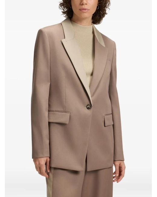 Boss Brown Contrast-Lapels Wool Blazer