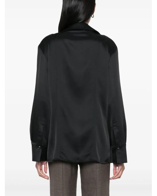 Nanushka Black Justina Satin Long-Sleeve Shirt