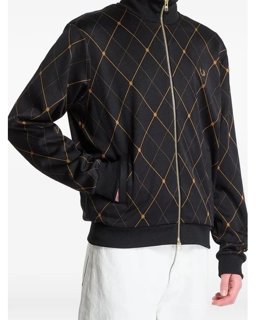 Fred Perry Black Argyle-Pattern Track Jacket for men