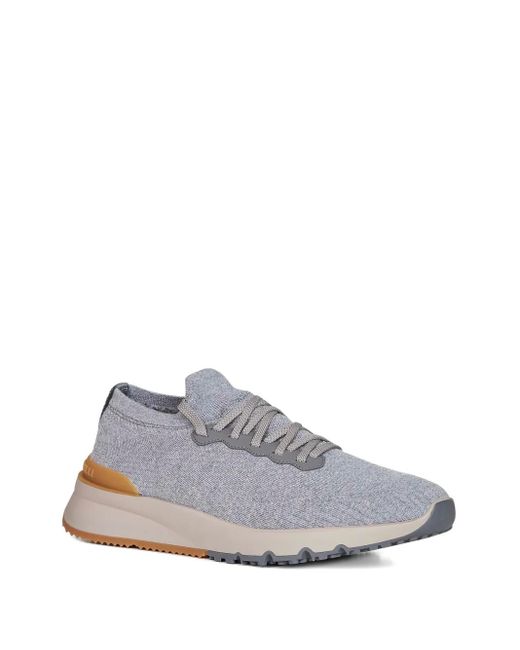 Brunello Cucinelli White Jacquard Wool Knit Sneakers for men