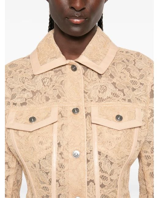 Ermanno Scervino Natural Lace Leather-Trim Jacket