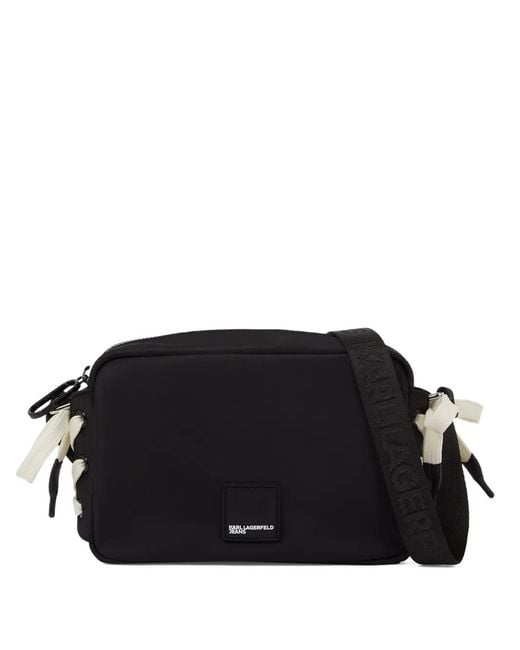 Karl Lagerfeld Black Lace-Up Detail Cross Body Bag