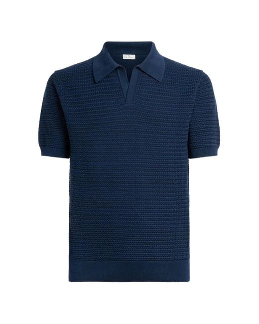 Etro Blue V-Neck Short-Sleeved Knitted Sweater for men