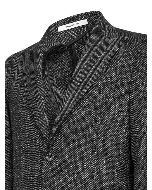Tagliatore Black Peak Lapel Chevron Jacquard Jacket for men