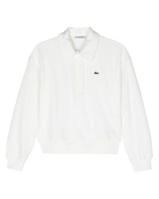 Lacoste White Towelling-finish Polo Top