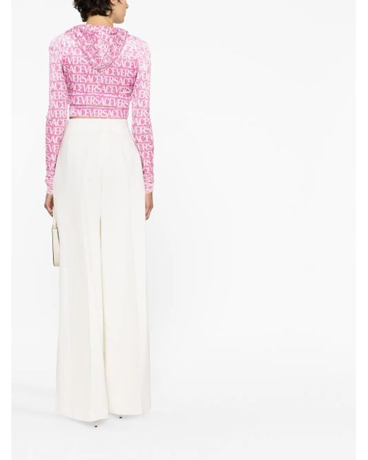 Versace Pink All-Over Velvet Cropped Hoodie
