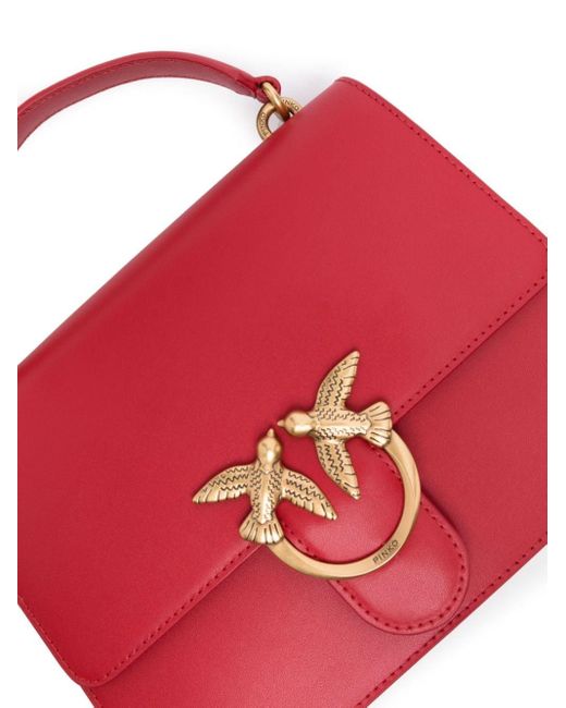 Pinko Red Love Birds Leather Tote Bag