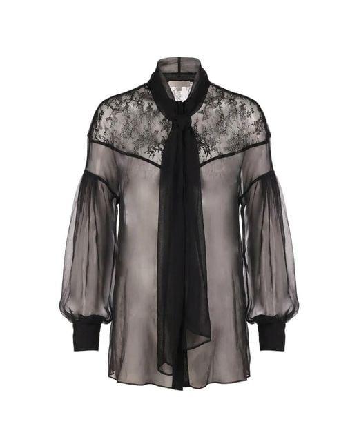 Valentino Garavani Black Lace-Panelled Pussy-Bow Shirt for men