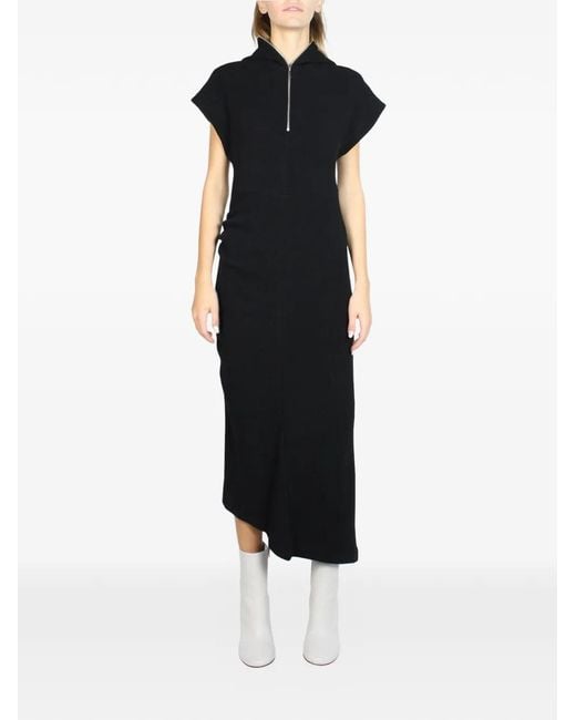 Malloni Black Hooded Half-Zip Midi Dress