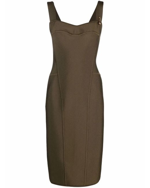 Versace Green Safety Pin-Detail Midi Dress