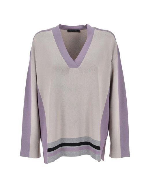 Elena Miro Gray Colour-Block V-Neck Sweater