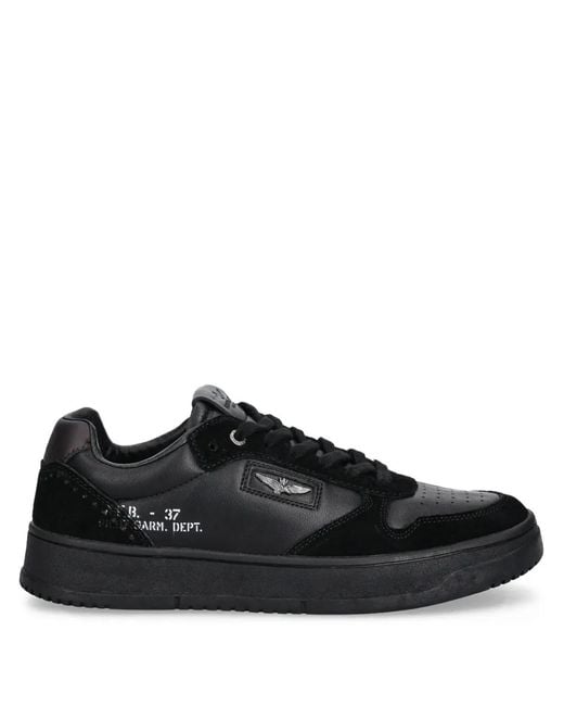 Aeronautica Militare Black Perforated Panelled Sneakers for men