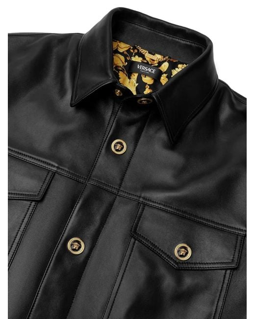 Versace Black Leather Shirt Jacket for men