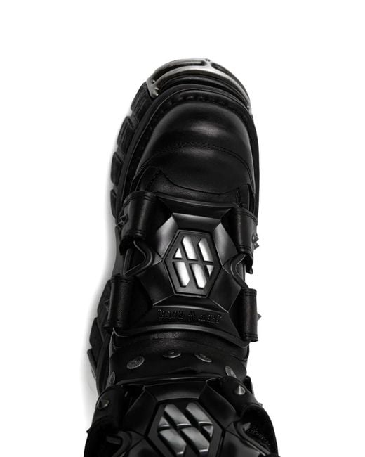 New Rock Black Buckle-Studded Boots