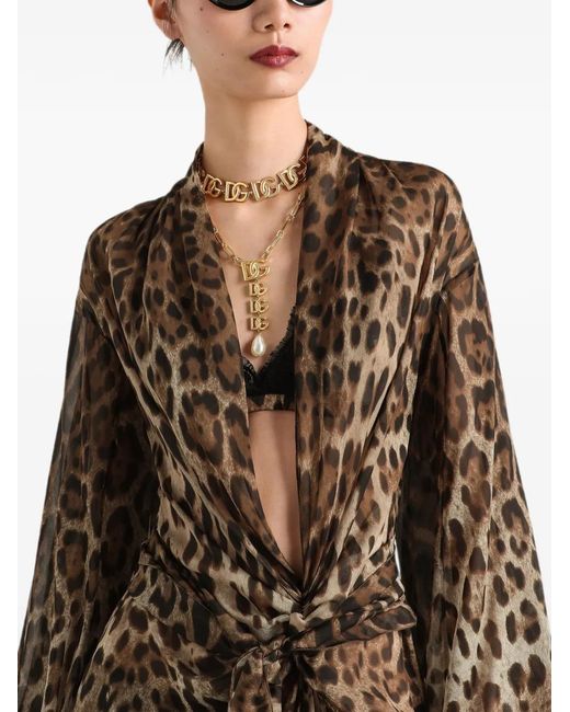 Dolce & Gabbana Brown Leo-Print Chiffon Dress