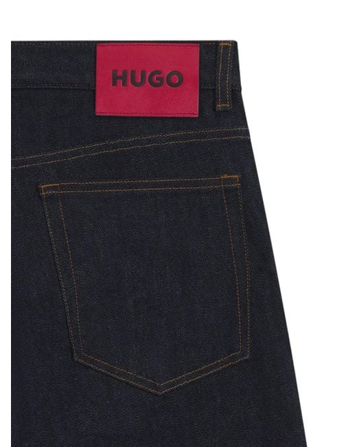 HUGO Blue Leather-Patch Jeans for men