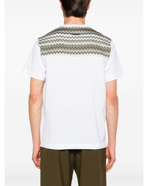 Missoni White Zigzag-panel Cotton T-shirt for men