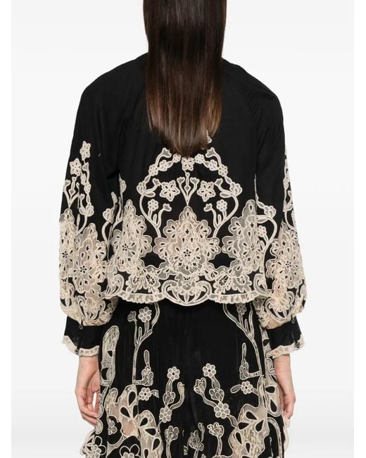 Sea Black Gracelyn Lace-Trimmed Embroidered Blouse