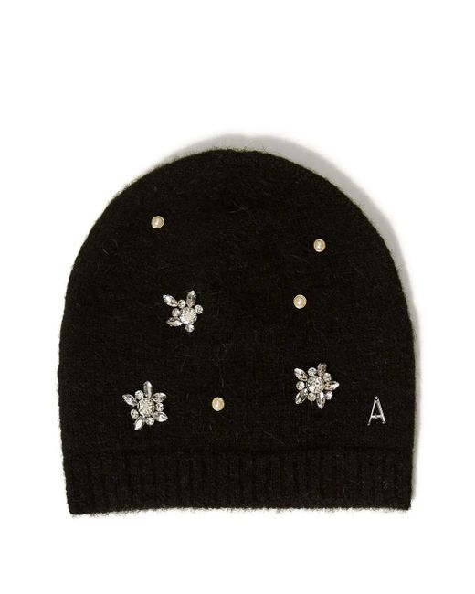 Twinset Black Embellished Knitted Beanie Hat