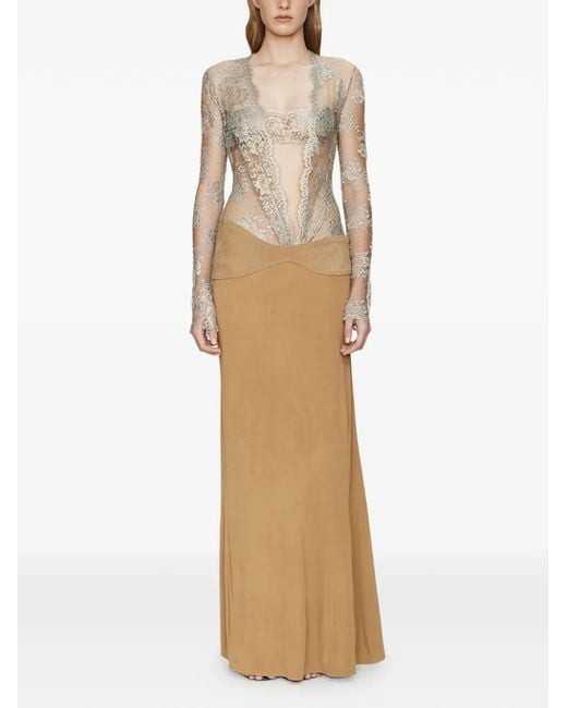 Christopher Esber Natural Sèpienne Lace Belted Gown