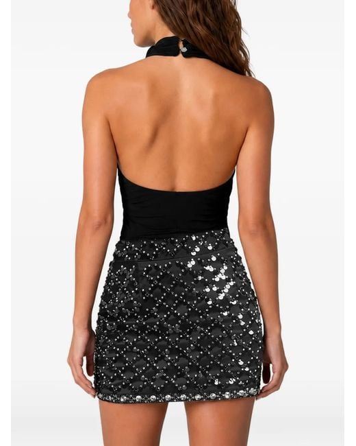 Philipp Plein Black Sleeveless Bodysuit Flower