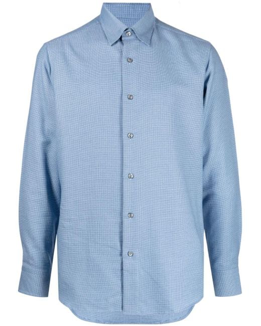 Brioni Blue Long-sleeve Cotton-cashmere Shirt for men