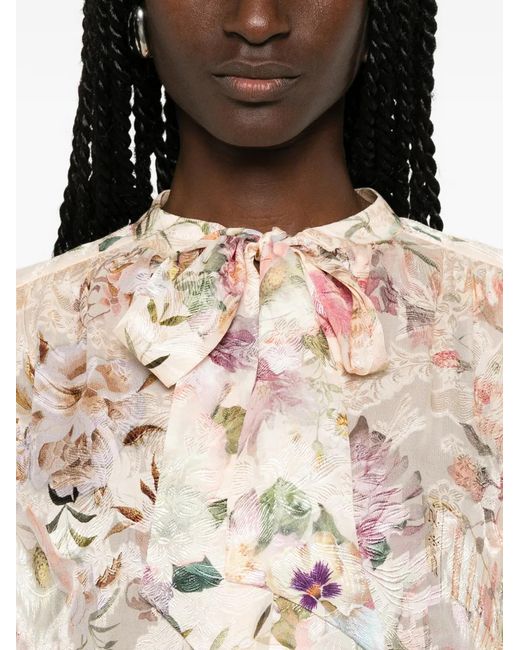 Camilla White Floral-Print Jacquard Blouse