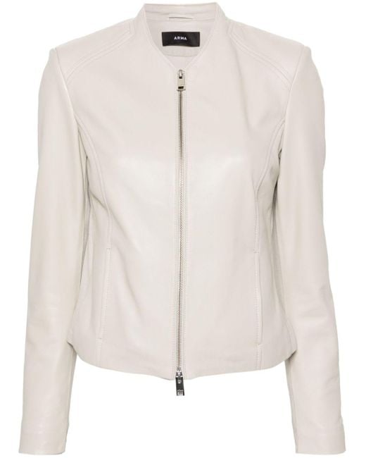 Arma Natural Stevie Collarless Leather Jacket