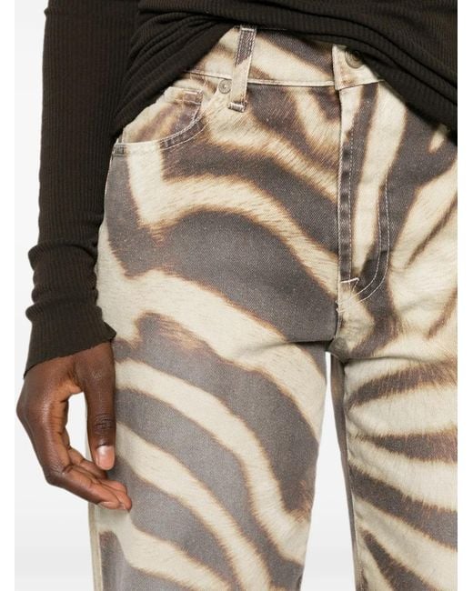 7 For All Mankind White Stovepipe Zebra-Print Straight-Leg Jeans