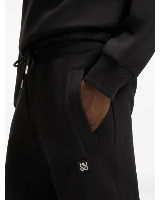 HUGO Black Logo-Patch Drawstring-Waistband Track Pants for men