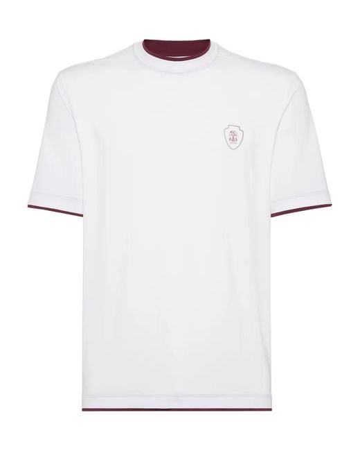 Brunello Cucinelli White Cotton Jersey Logo T-Shirt for men