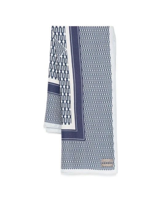N.Peal Cashmere Blue Geometric-Print Scarf